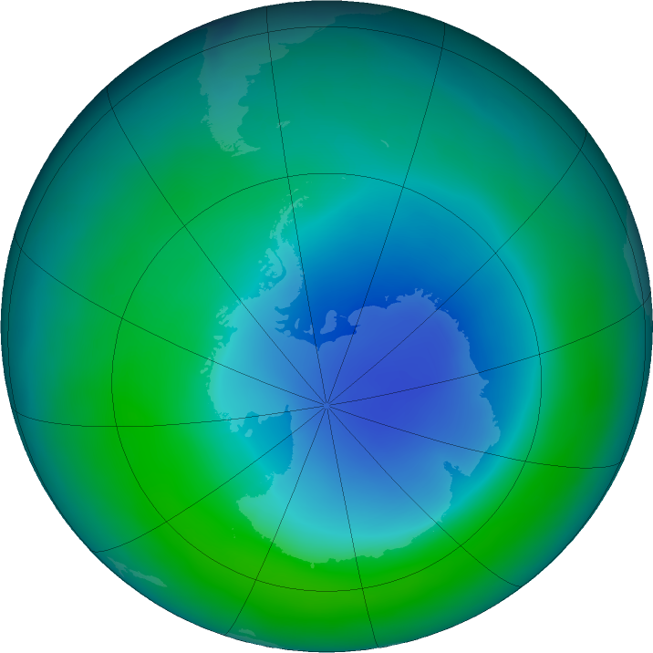 Antarctic ozone map for December 2020